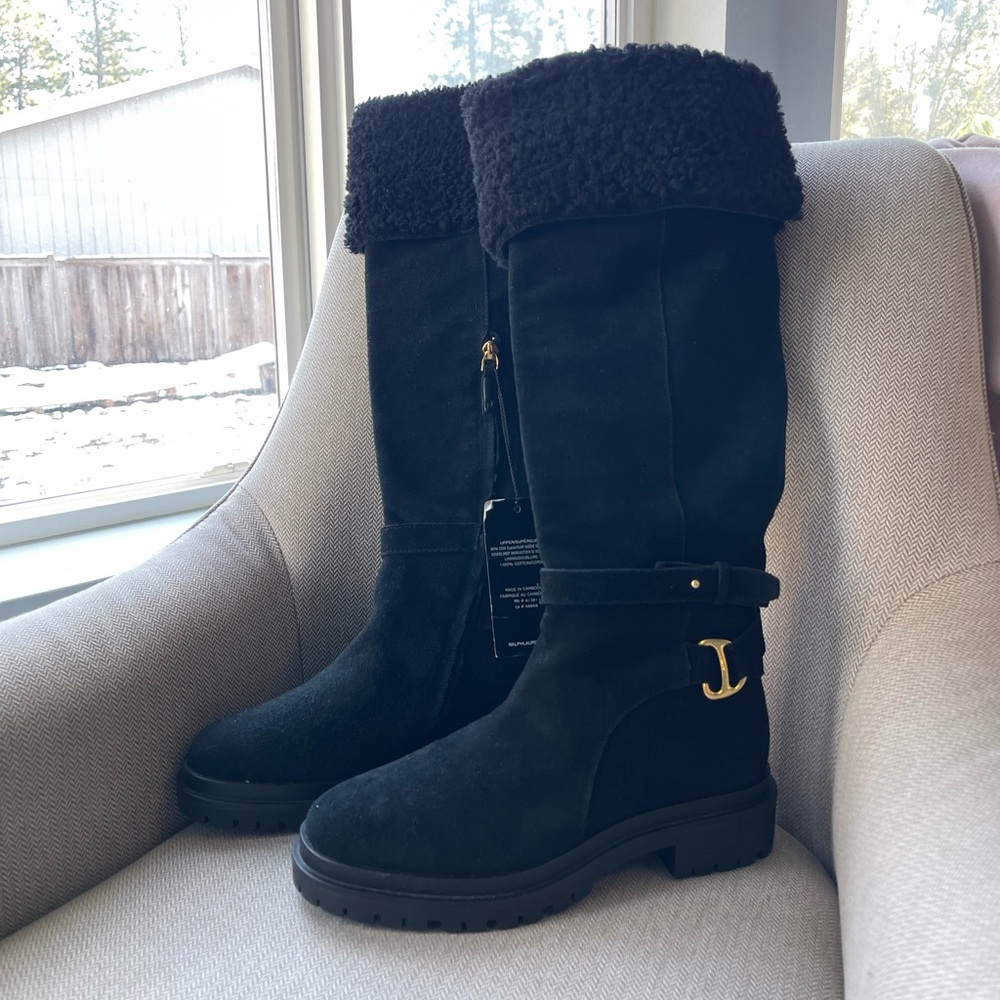 LAUREN RALPH LAUREN Cristine Suede Shearling Convertible Over the Knee Boots 8